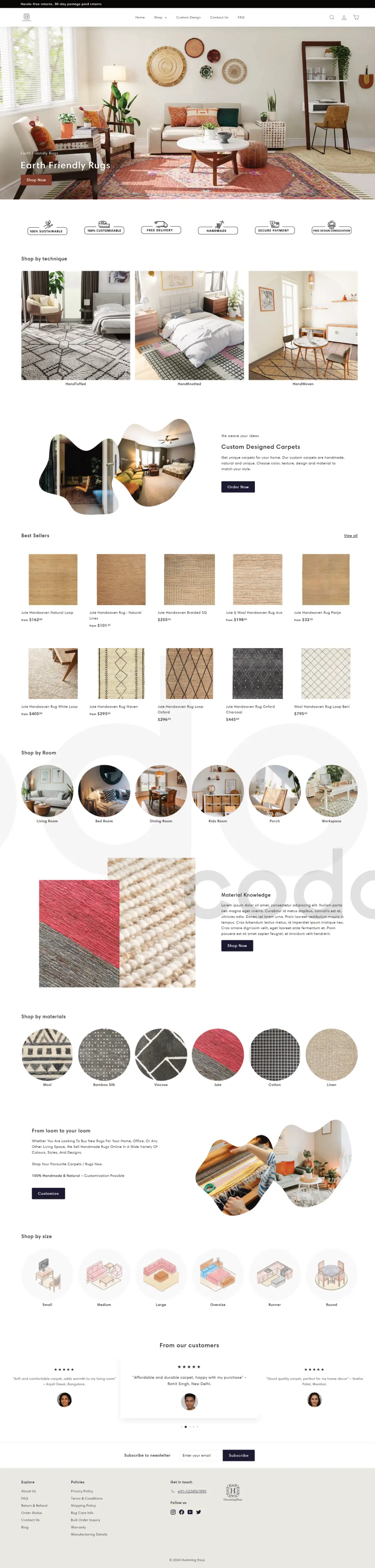 Humminghaus homepage design for carpet ecommerce store