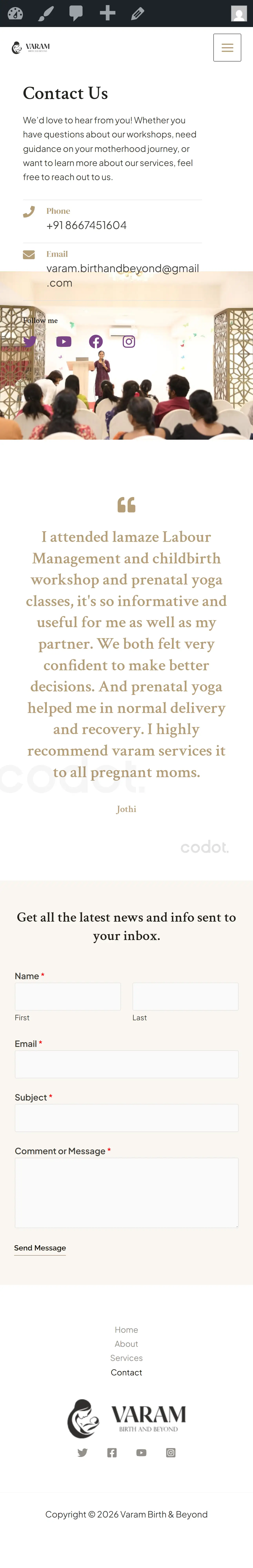 Mobile contact page for booking maternity consultations and support